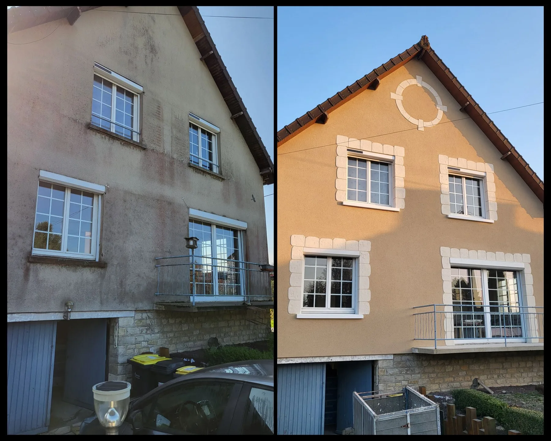 Façade rénovée avec encadrements décoratifs